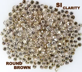 Natural Loose Diamond Round Brown Color SI1 Clarity 1.25 to 1.55 MM 25 Pcs Lot Q30