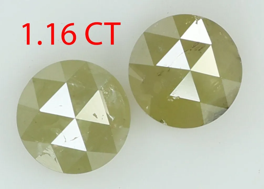 Natural Loose Diamond Round Rose Cut Yellow Grey Color I3 Clarity 2 pcs 1.16 Ct KDL7803