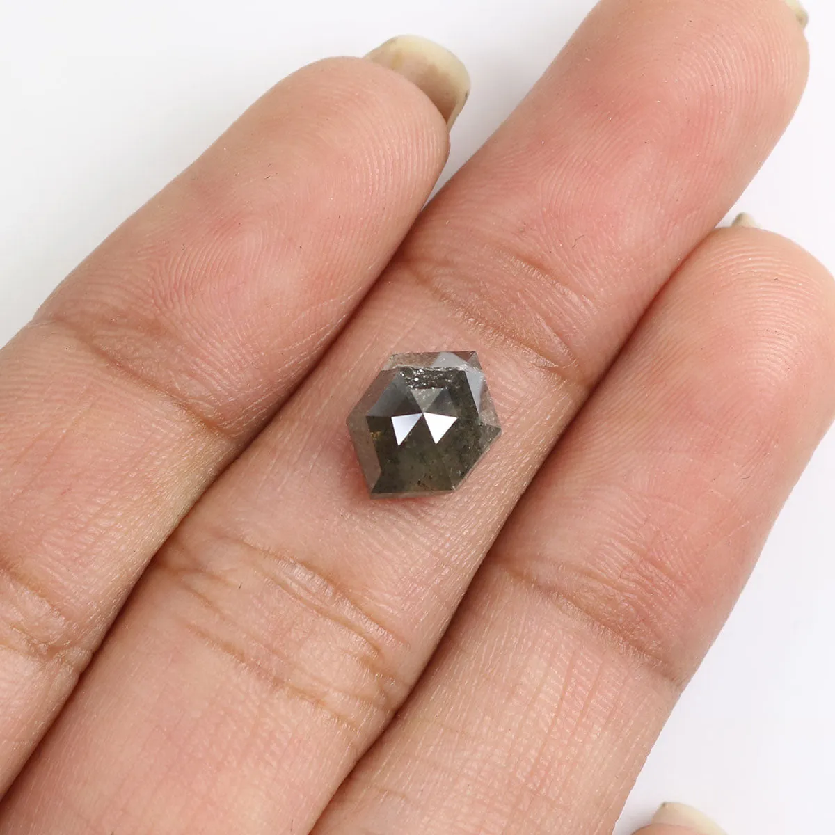 Natural Loose Hexagon Diamond Green Grey Color 2.12 CT 9.60 MM Hexagon Shape Rose Cut Diamond L7878