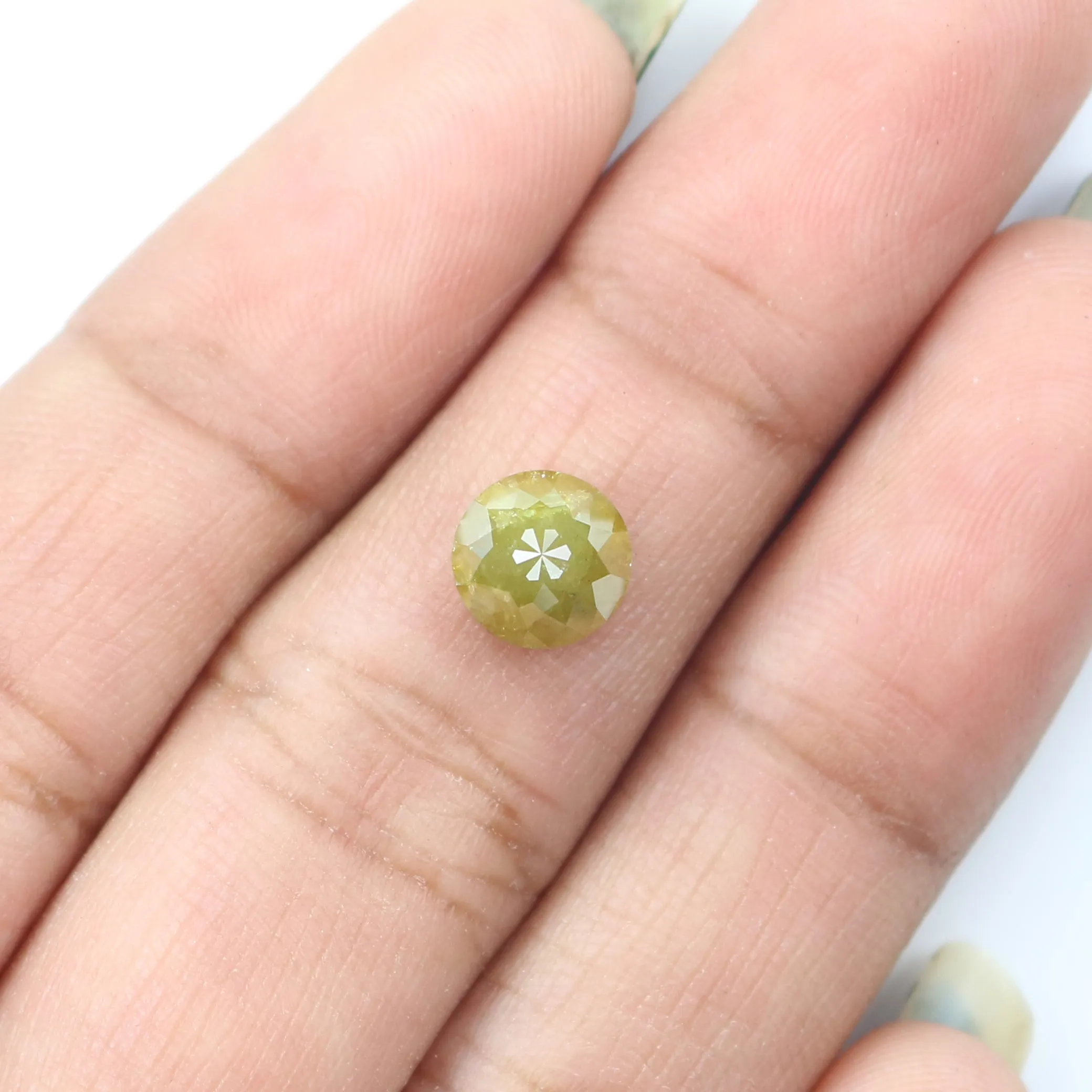 Natural Loose Rose Cut Green Yellow Color Diamond 1.87 CT 6.75 MM Round Rose Cut Shape Diamond L9857