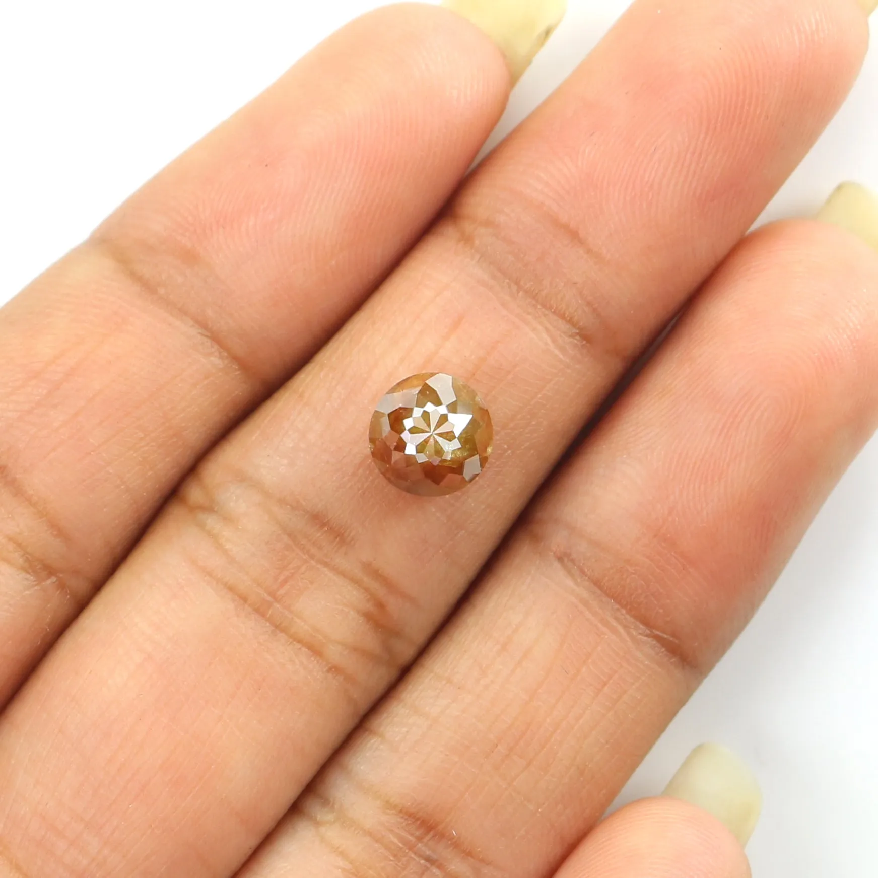 Natural Loose Rose Cut Yellow Brown Diamond Color 1.57 CT 6.60 MM Round Rose Cut Shape Diamond L8896