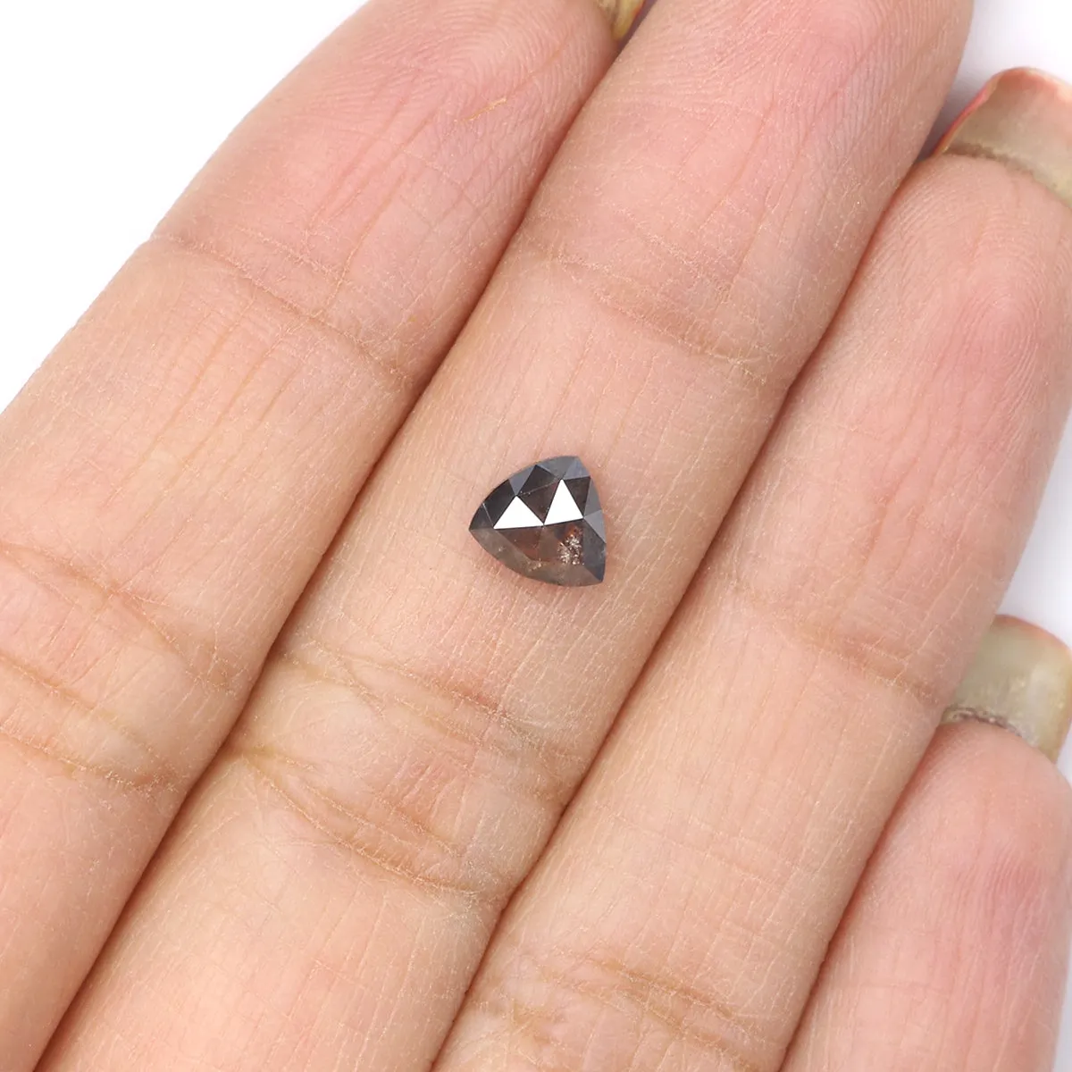 Natural Loose Triangle Salt And Pepper Diamond Black Grey Color 0.71 CT 6.05 MM Triangle Shape Rose Cut Diamond L8205