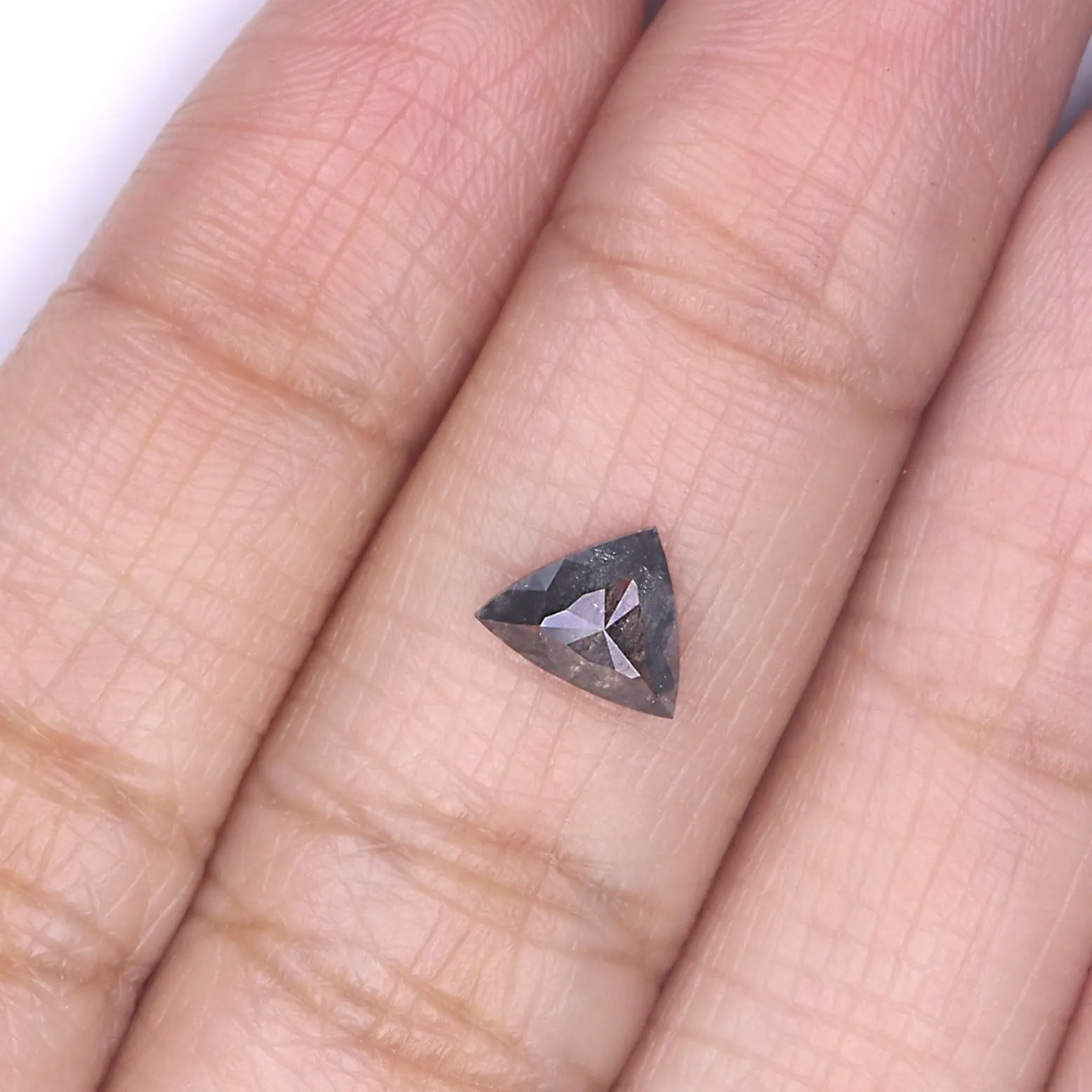 Natural Loose Triangle Salt And Pepper Diamond Black Grey Color 0.86 CT 6.60 MM Triangle Shape Rose Cut Diamond L8321