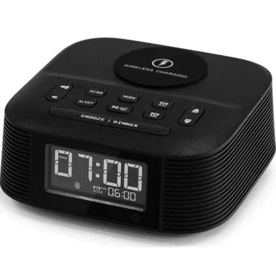 Nero Clock Alarm Radio Bluetooth Speaker Qi Wireless Charging Digital