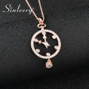 New Trendy Micro Paved Crystal Hollow Round Clock Pendants Necklace