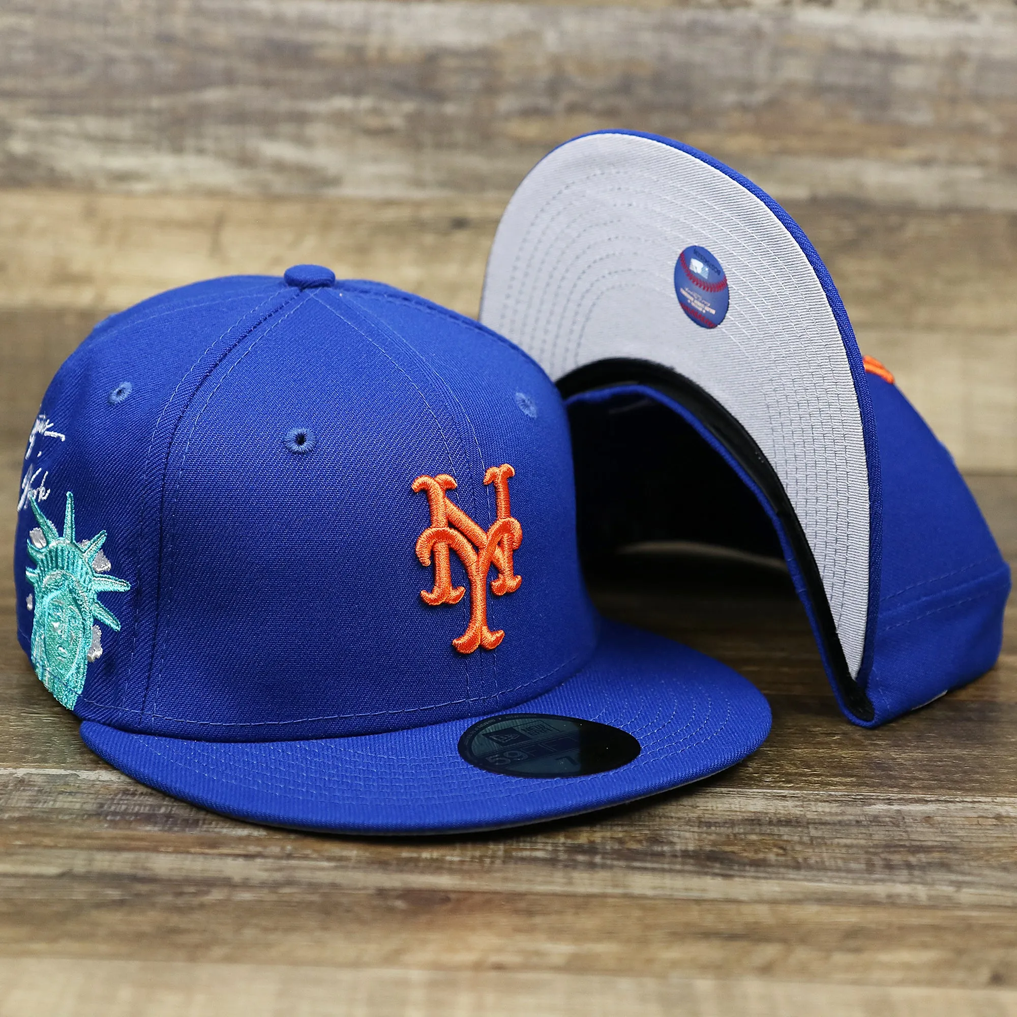 New York Mets Lady Liberty Cloud Icon Side Patch Gray Bottom 59Fifty Fitted Cap | Royal Blue 59Fifty Cap