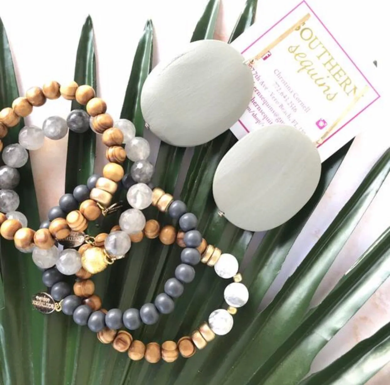 Olive Wood and Smokey Quartz Beaded Stormy Bracelet Stack