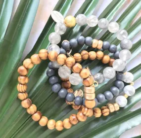 Olive Wood and Smokey Quartz Beaded Stormy Bracelet Stack