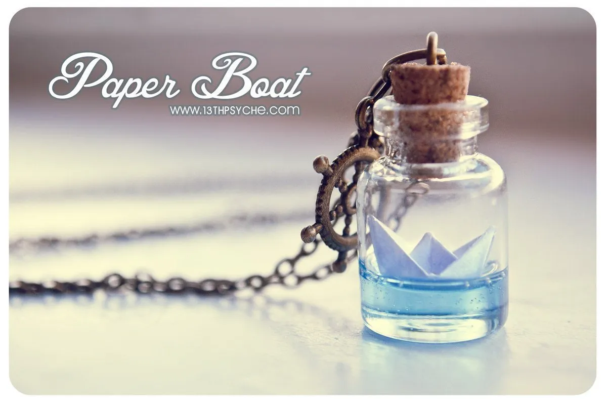 Origami paper boat bottle pendant necklace