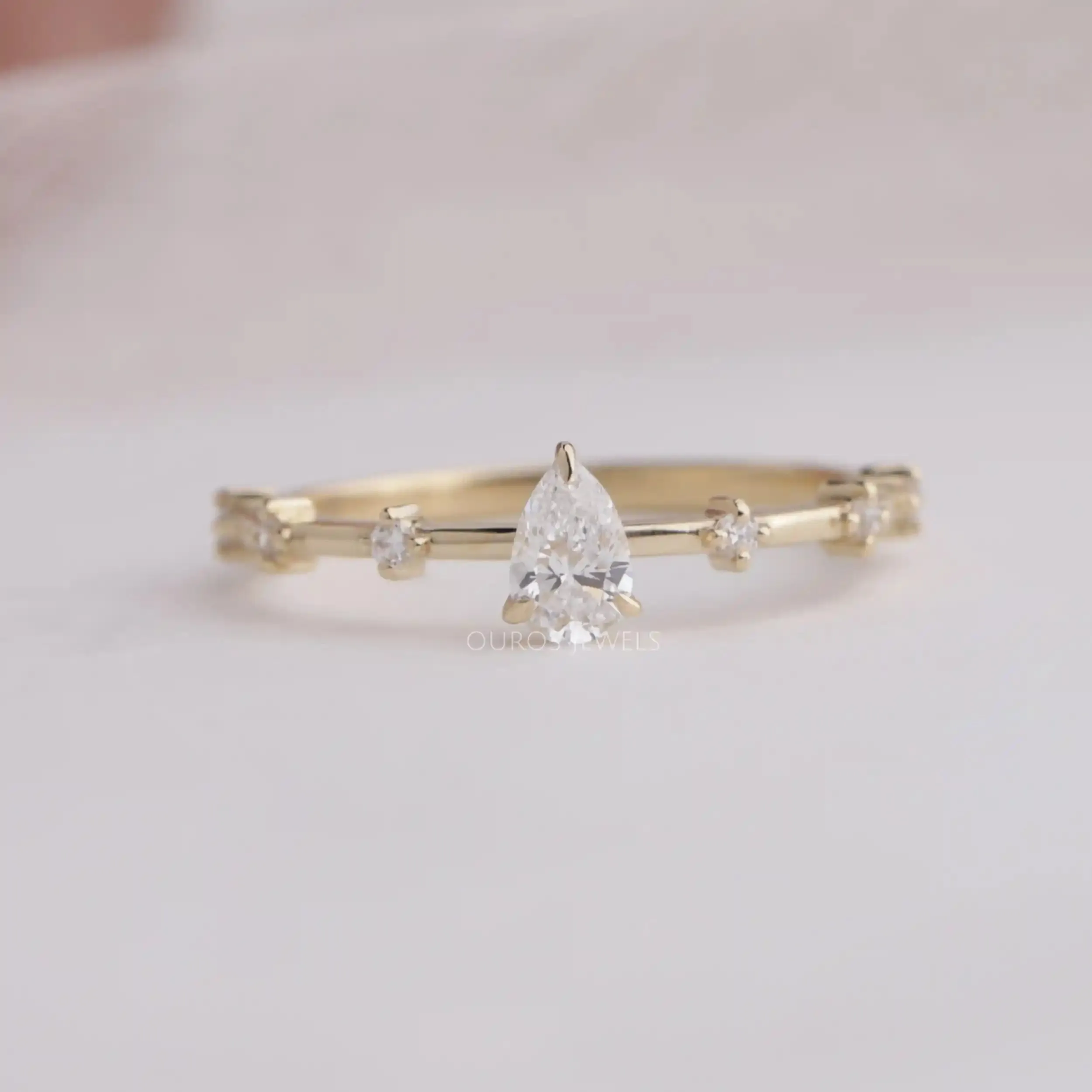 Pear Cut Lab Grown Accent  Diamond  Engagement  Ring