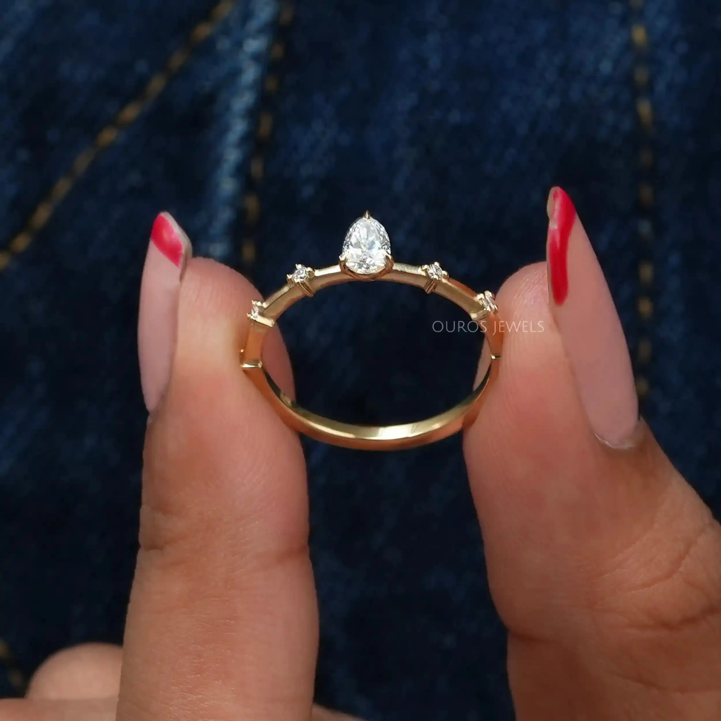 Pear Cut Lab Grown Accent  Diamond  Engagement  Ring