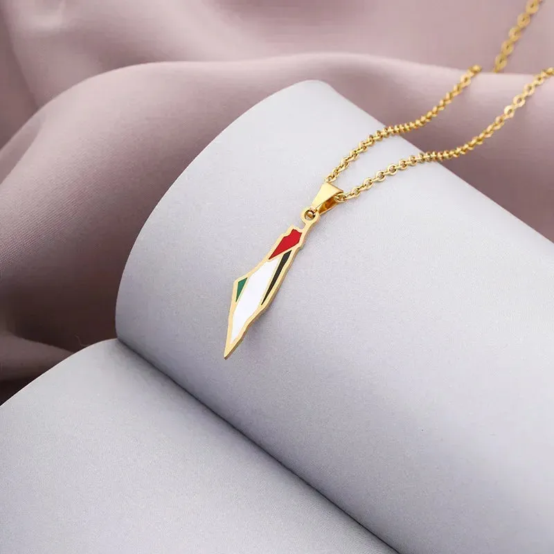 Pendant Necklace Stainless Steel Neck Chain Geography Jewelry