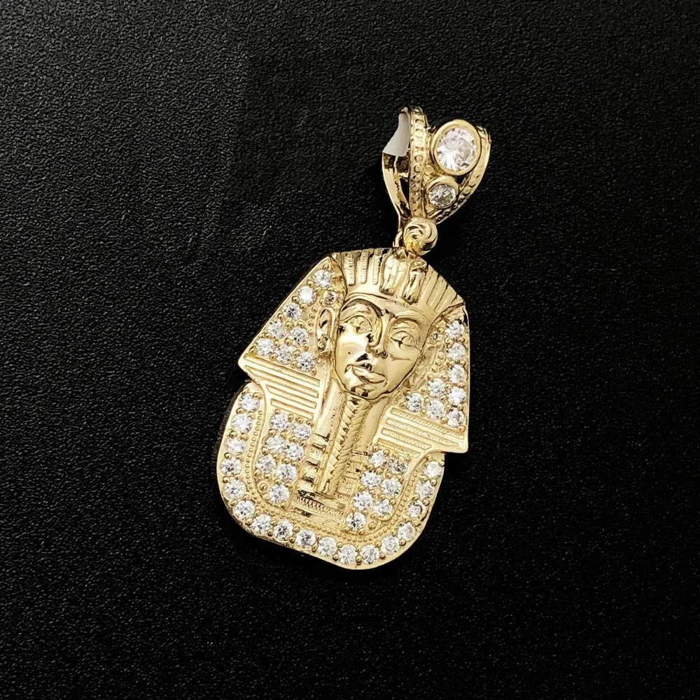 Pharaoh Egypt Small CZ 10K Yellow Gold Pendant