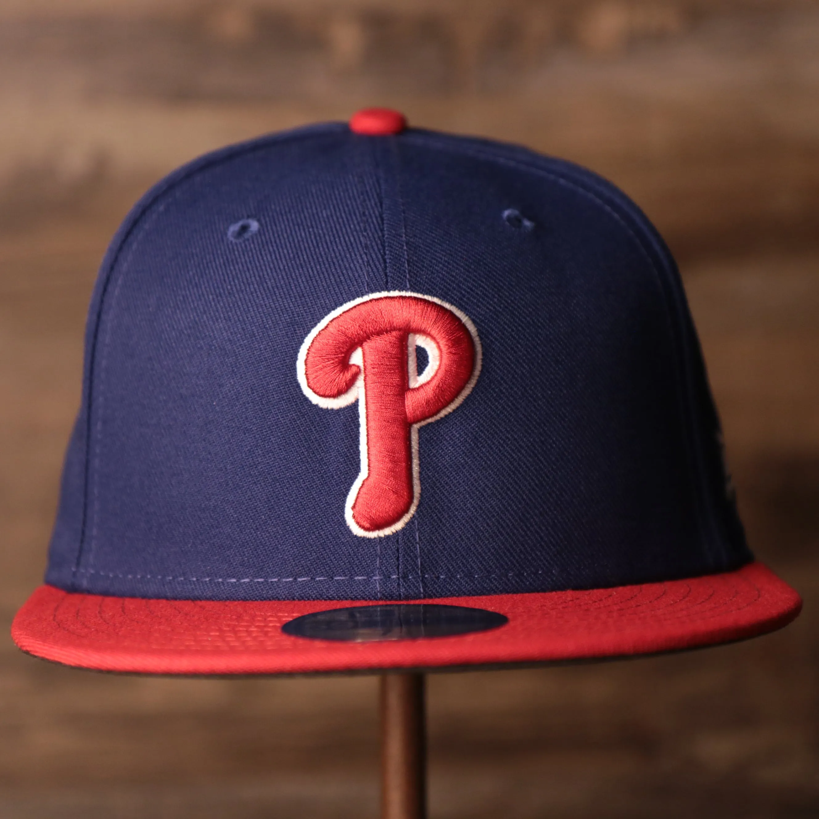 Phillies Black Bottom Youth Fitted Cap | Philadelphia Phillies Red/Blue Game Worn Black Under Brim Children's Fitted Hat