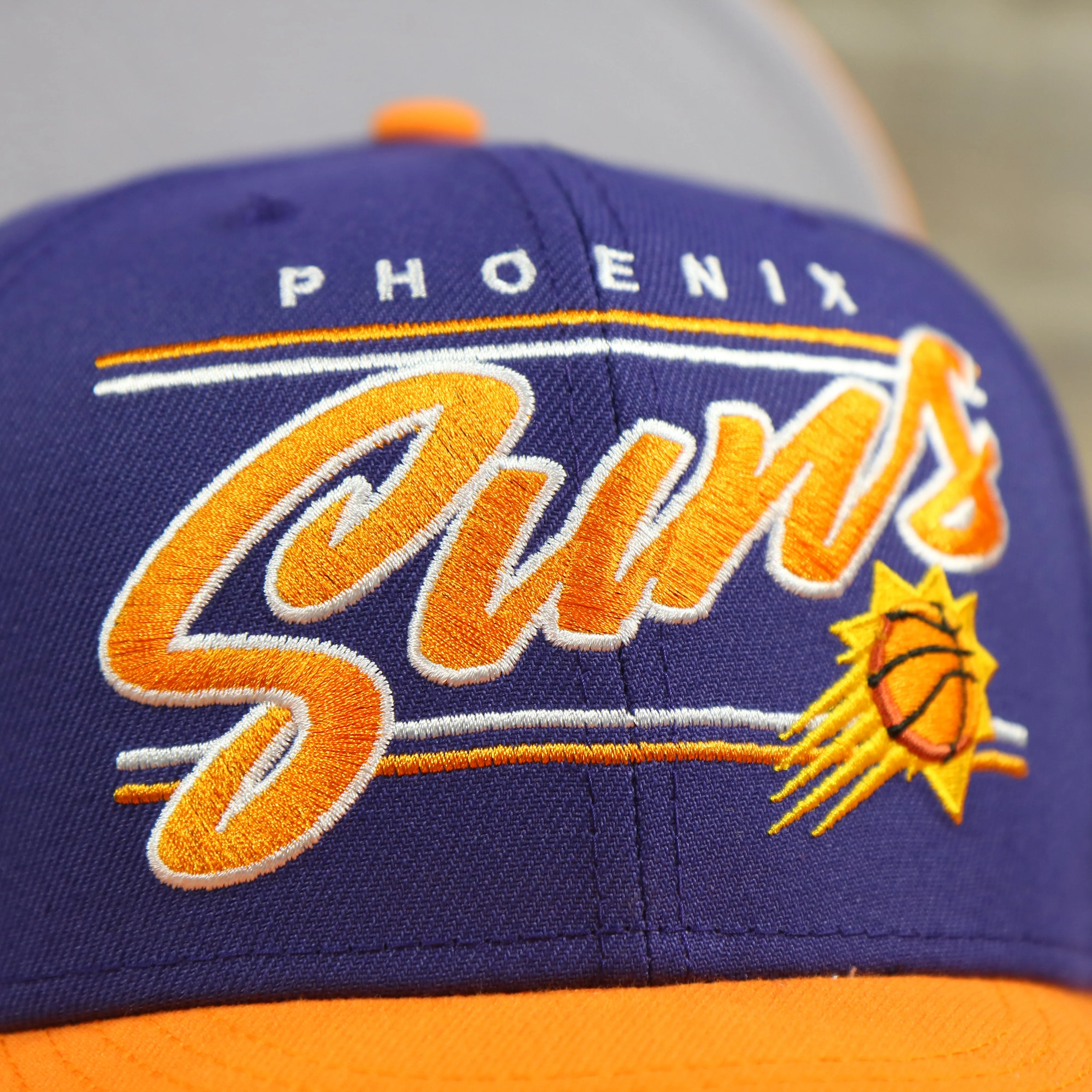 Phoenix Suns Team Script College Bar 9Fifty Snapback Hat | Purple/Orange Suns 950 Snap Cap