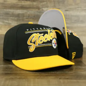 Pittsburgh Steelers Team Script College Bar 9Fifty Snapback Hat | Black/Yellow Steelers 950 Snap Cap