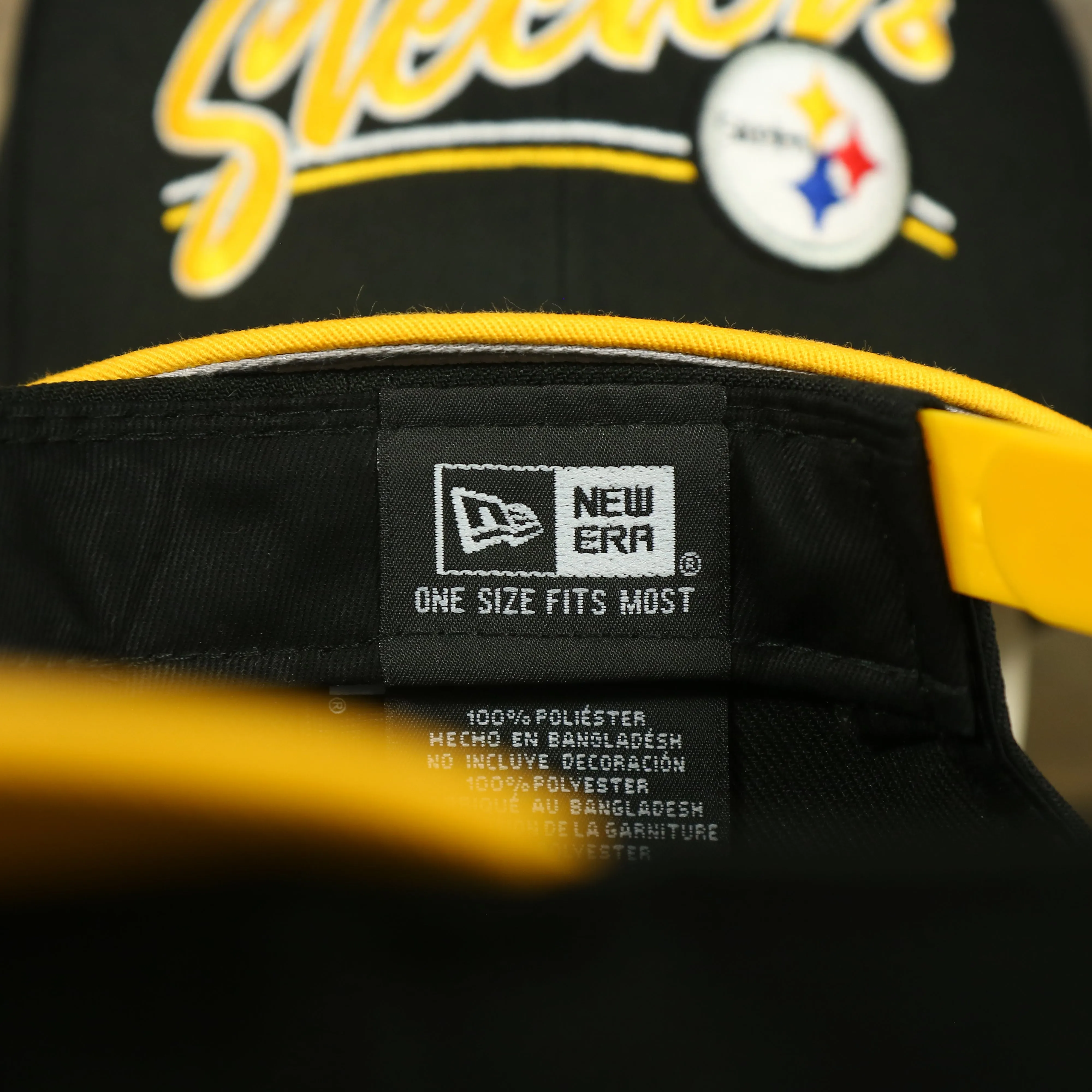 Pittsburgh Steelers Team Script College Bar 9Fifty Snapback Hat | Black/Yellow Steelers 950 Snap Cap