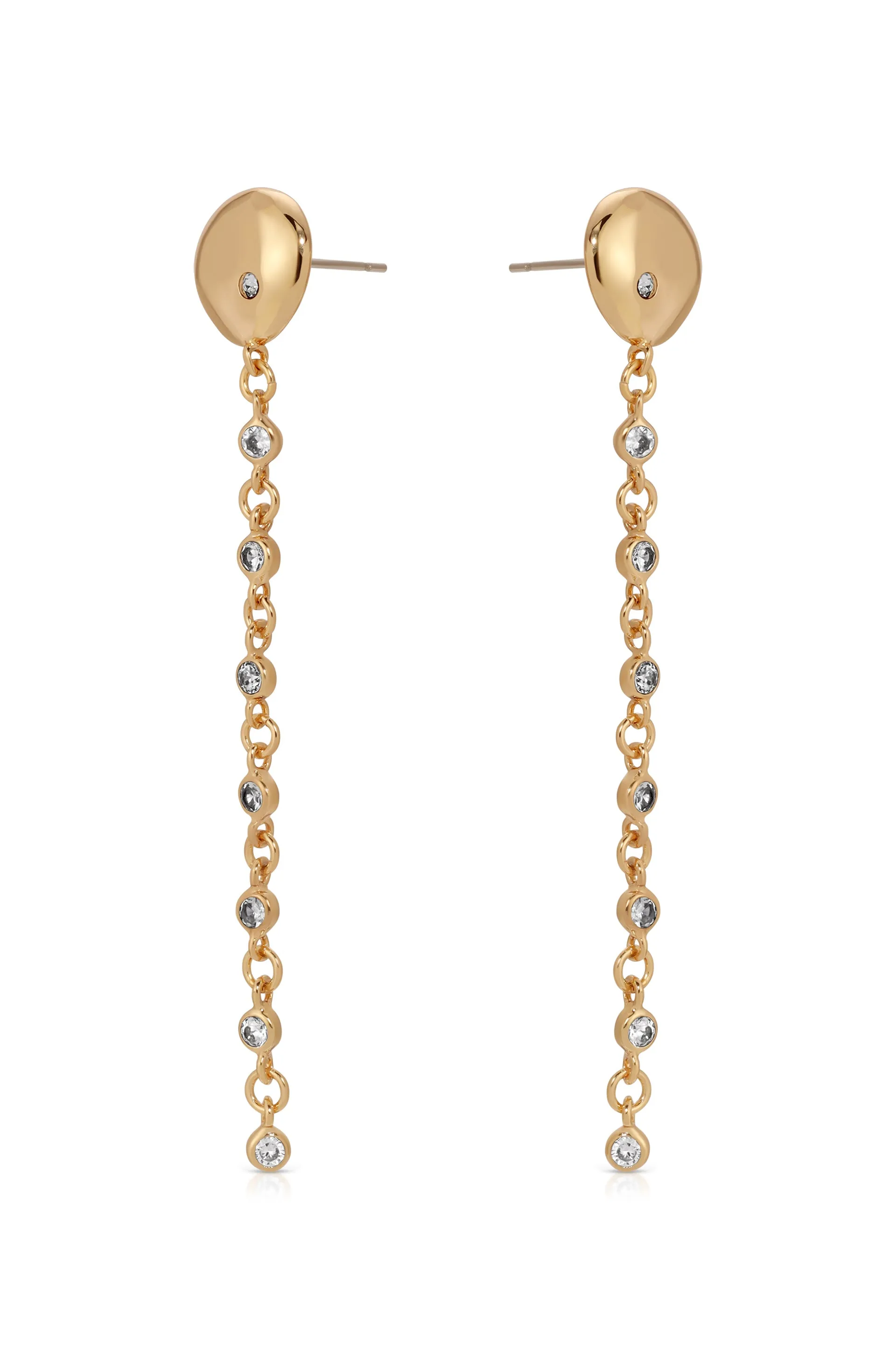 Polished Pebble Linear Crystal Chain Drop Earrings