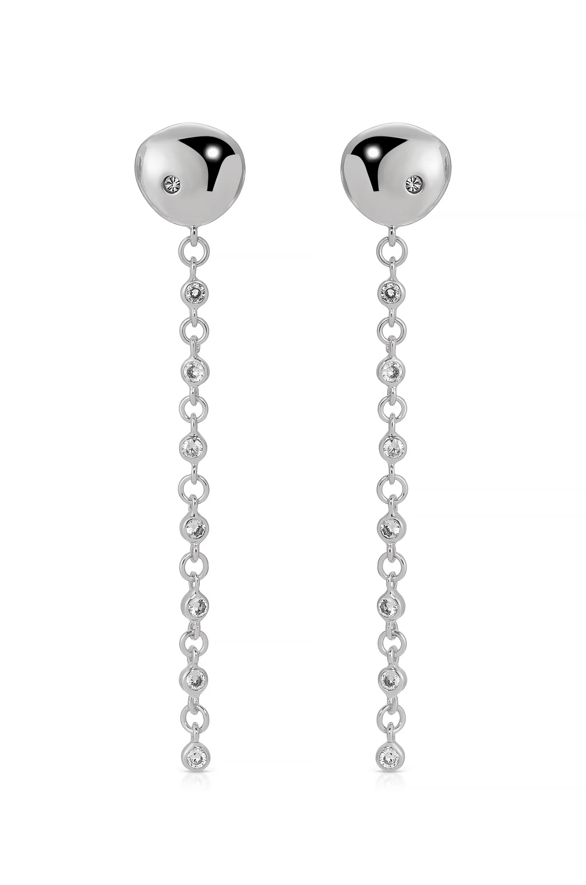 Polished Pebble Linear Crystal Chain Drop Earrings