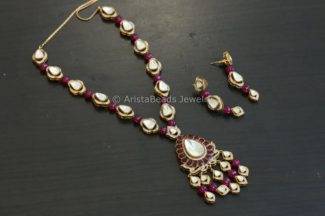 Premium Quality Red Polki Necklace Set