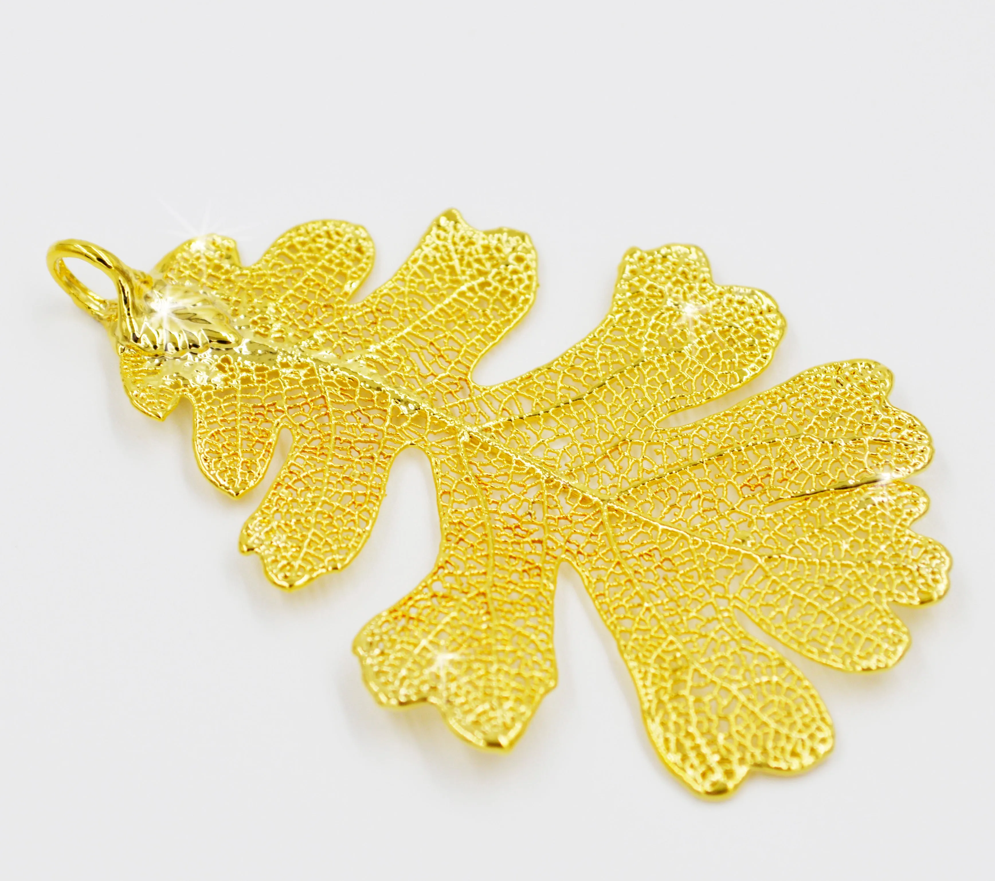 Real Leaf PENDANT Lacey OAK in 24K Yellow Gold Genuine Leaf