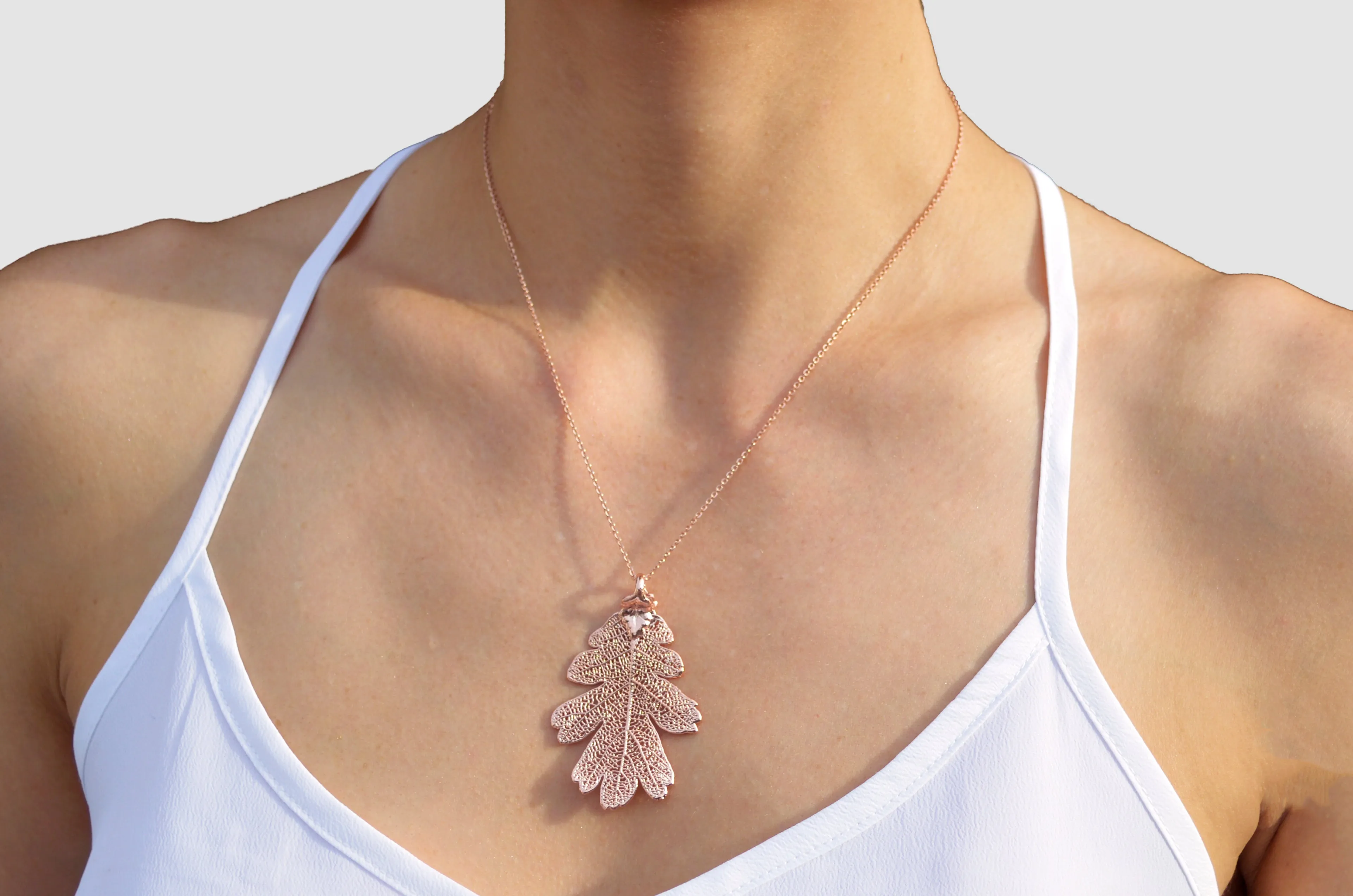 Real Leaf PENDANT Lacey OAK in Dipped Rose Gold Genuine Leaf