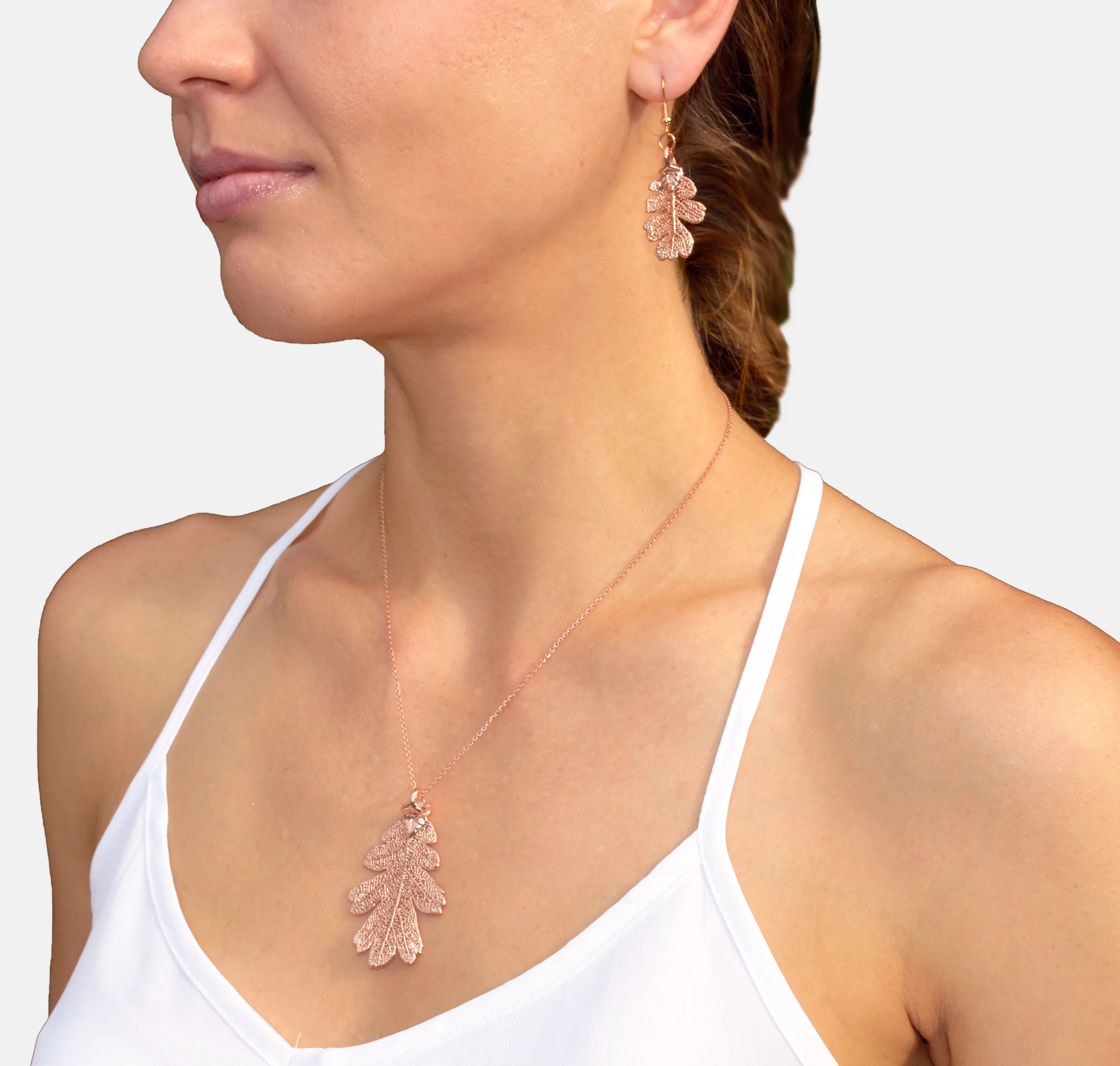 Real Leaf PENDANT Lacey OAK in Dipped Rose Gold Genuine Leaf