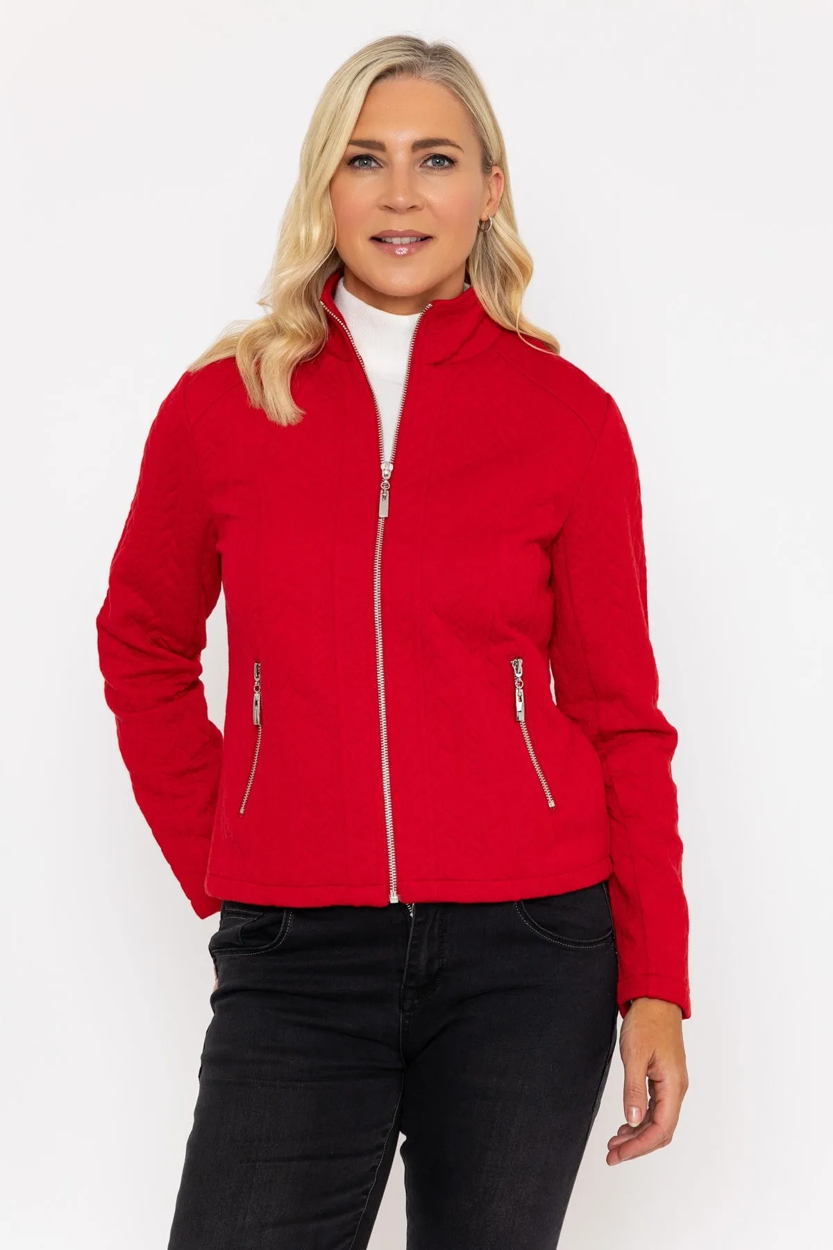 Red Textured Jersey Jacket