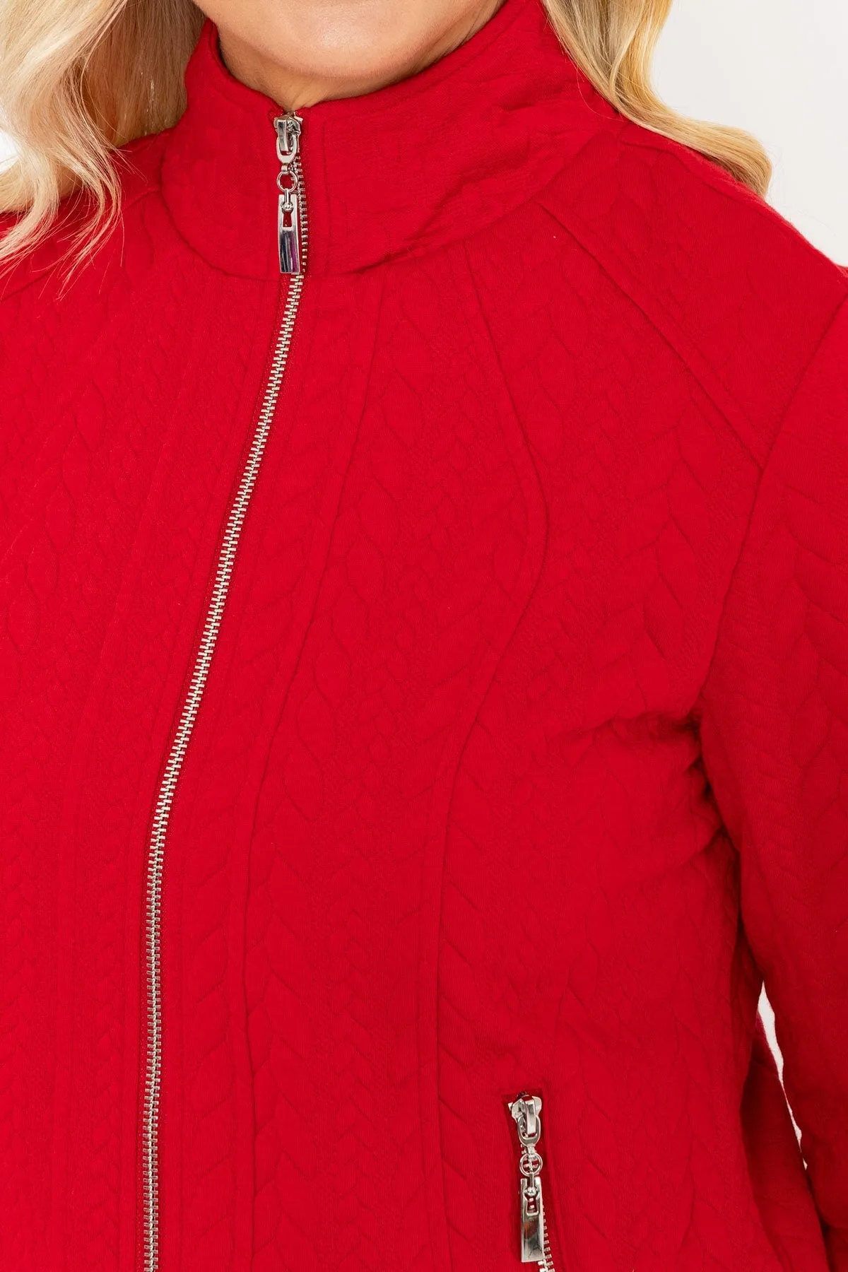 Red Textured Jersey Jacket