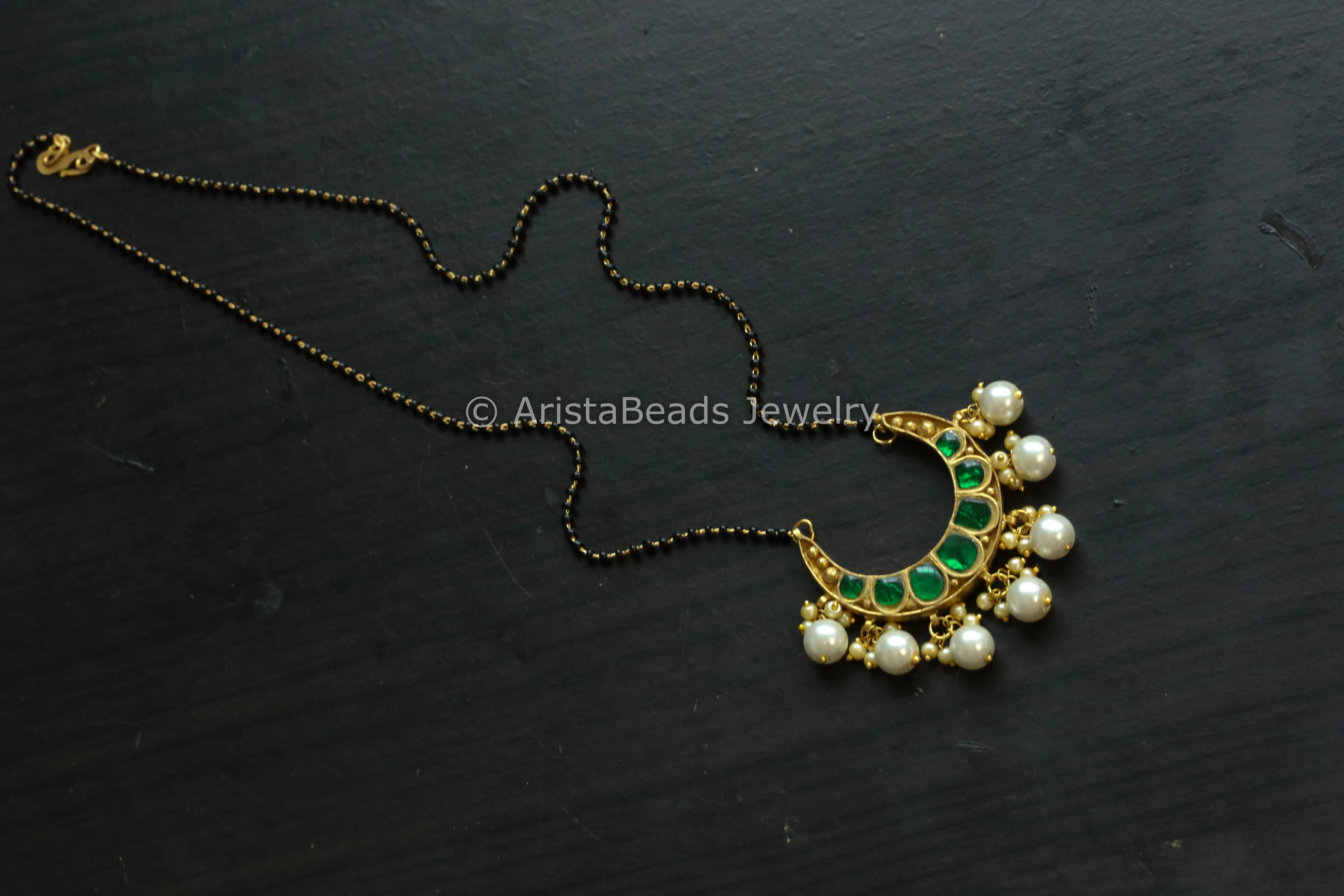 Reversible Jadau Kundan Black Bead Necklace