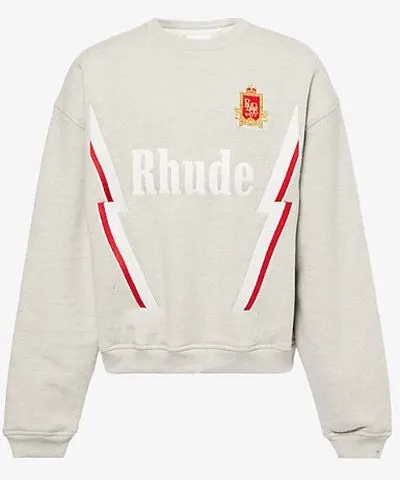 Rhude Mens Heather Grey Lightening motif-embroidered cotton sweatshirt