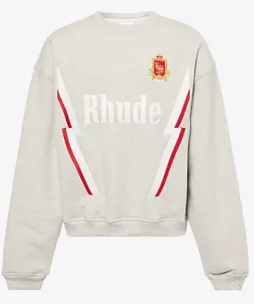 Rhude Mens Heather Grey Lightening motif-embroidered cotton sweatshirt