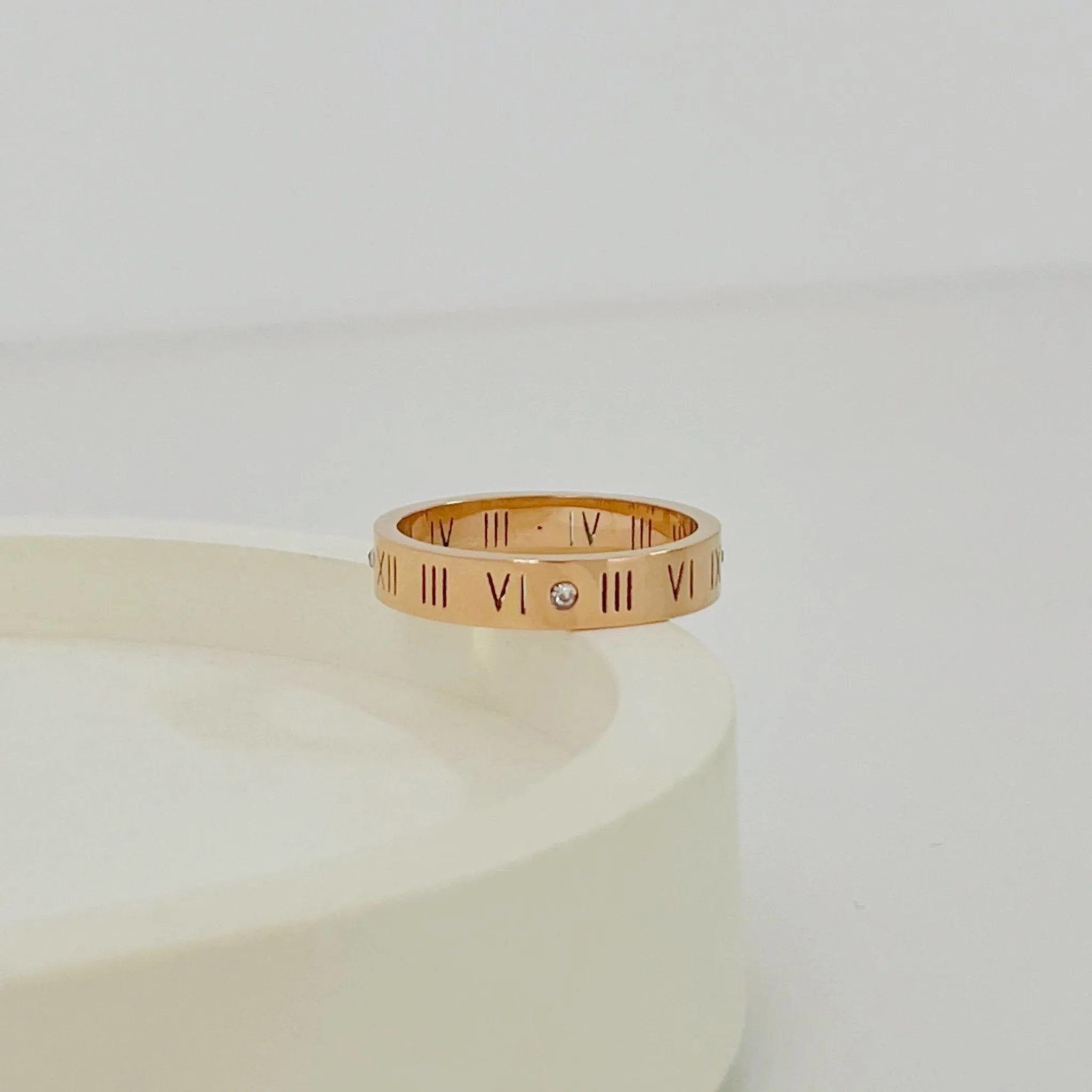 Roman Numerals Diamond Ring Rose Gold