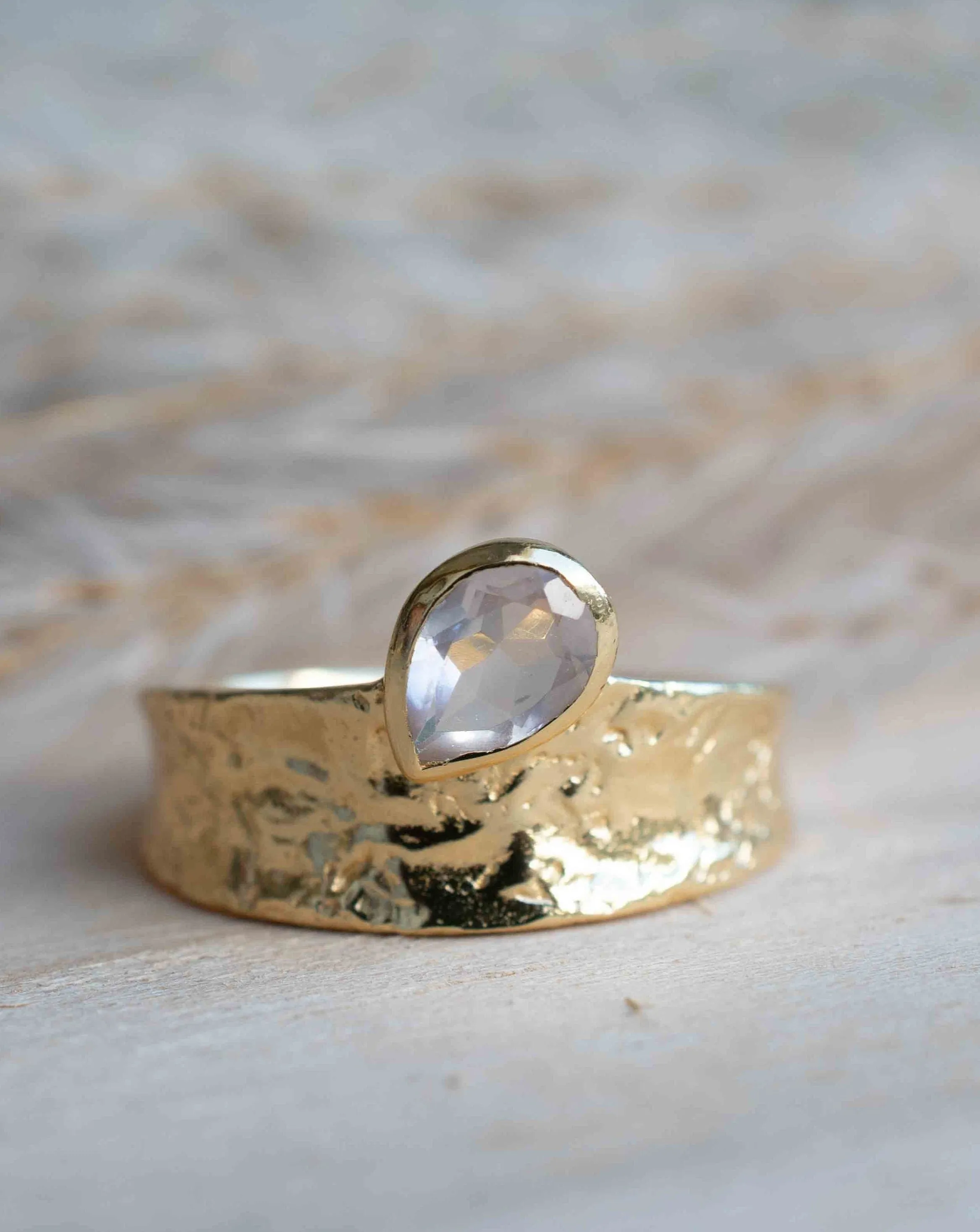 Rose Quartz Ring *Gold Plated Ring* Statement Ring *Gemstone Ring *Pink stone Ring* Natural *Organic Ring * ByCila* BJR290