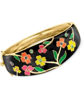 Ross Simons Multi-Gemstone and Multicolored Enamel Bangle Bracelet in 18kt Gold Over Sterling