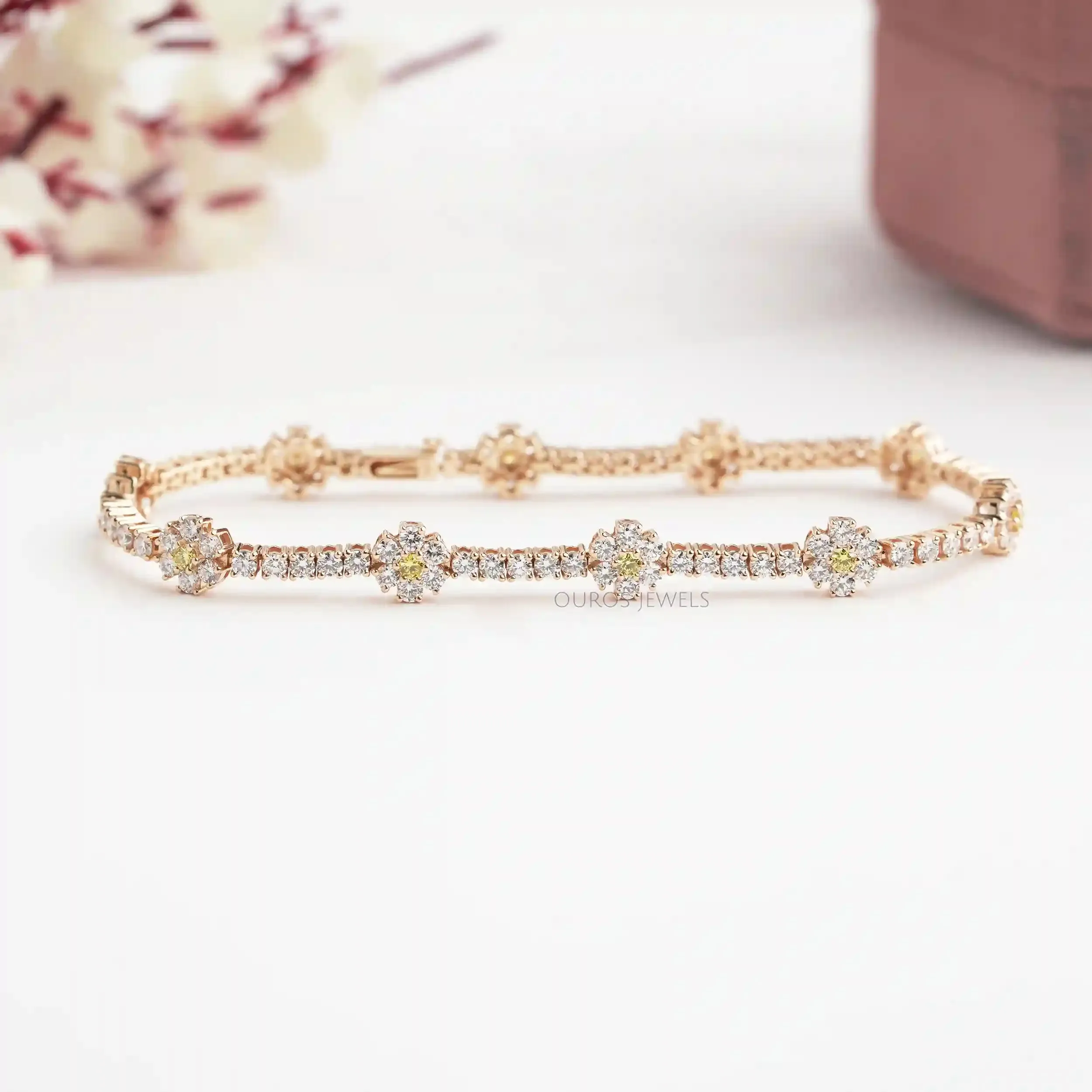 Round Cut Lab Grown Diamond Daisy Flower Bracelet