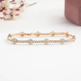 Round Cut Lab Grown Diamond Daisy Flower Bracelet