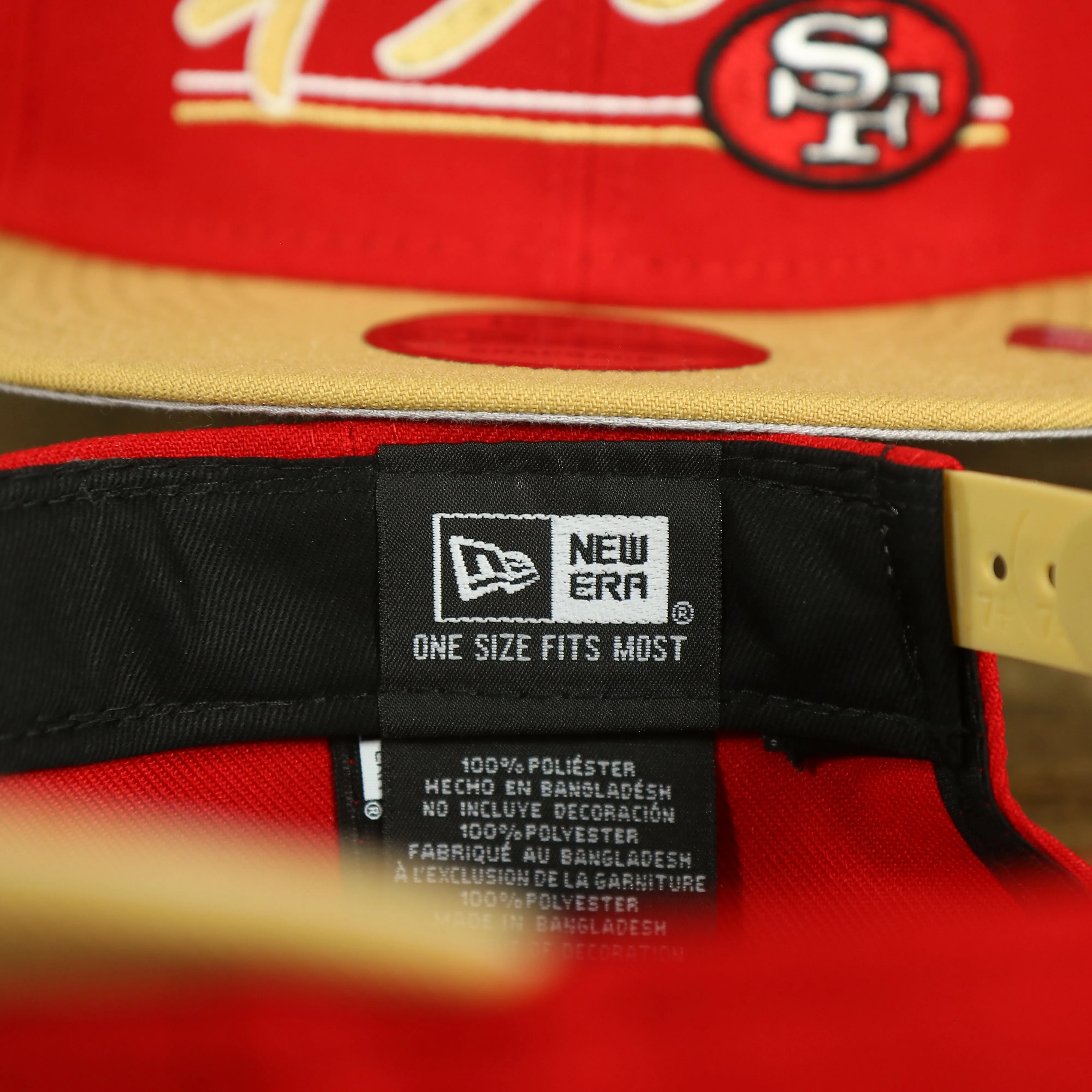 San Francisco 49ers Team Script College Bar 9Fifty Snapback Hat | Red/Tan 49ers 950 Snap Cap