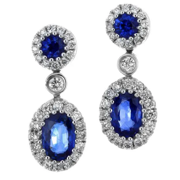 Sapphire & Diamond Halo Oval Dangle Drop Stud Earrings