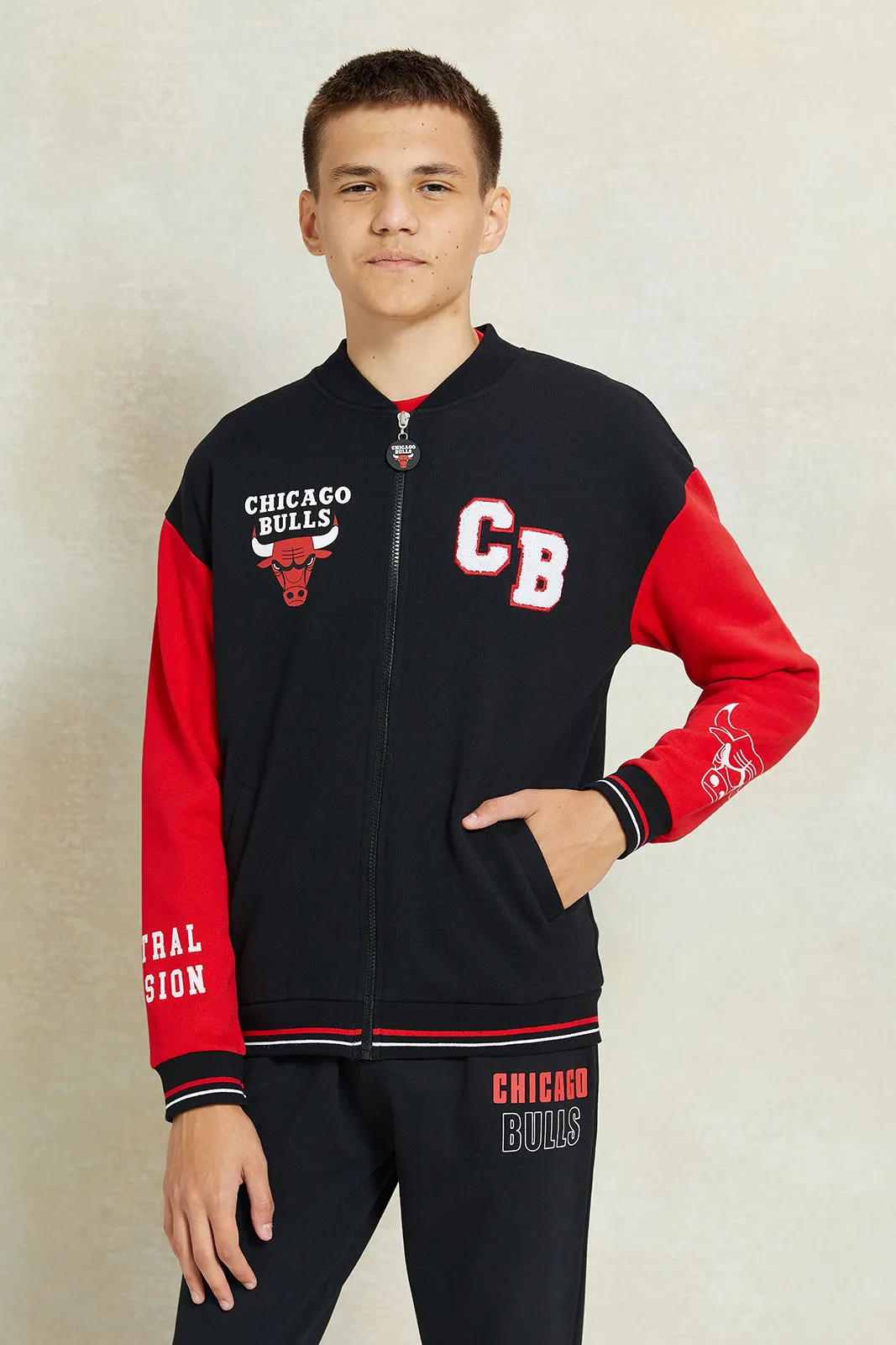 Senior Boys Black Chicago Bulls Printed Sweatshirt