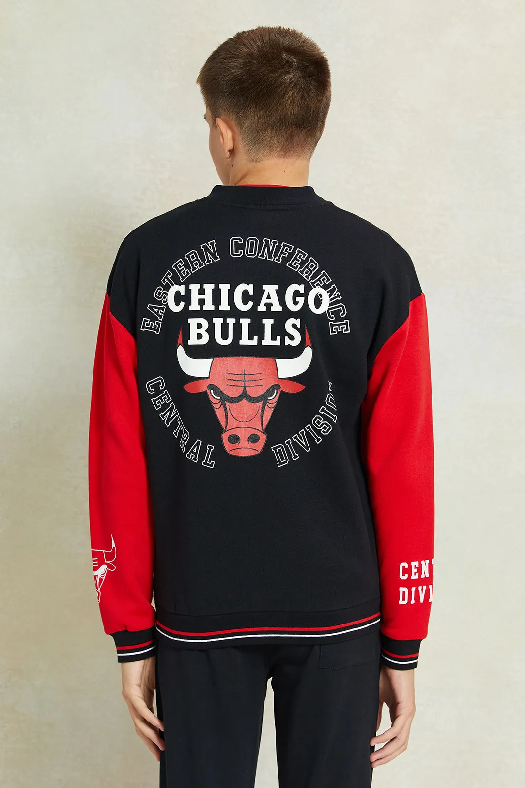 Senior Boys Black Chicago Bulls Printed Sweatshirt