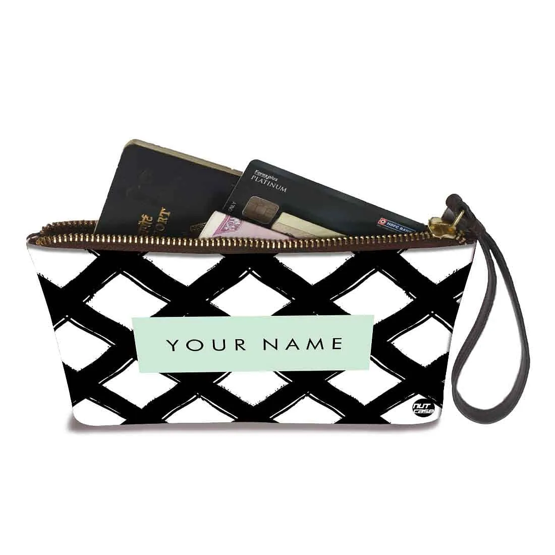 Small Wristlet Pouch - Black Checks Pattern