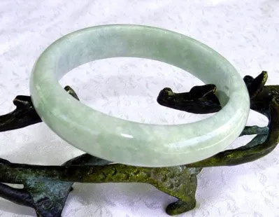 Snowflakes and Soft Green Old Mine Lao Pit Jadeite Bangle Bracelet 57.5mm (BB2397)