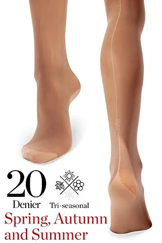 sofsy Sheer Backseam Thigh-High Stockings - Seamed Nylon Pantyhose w/Hold-Up Silicone | 20 Den [Made in Italy] - Natural with Na