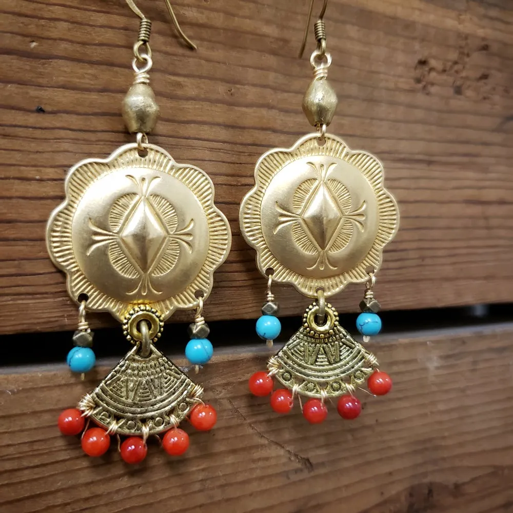 Southwestern Concho Fan Drop Earrings - more colors available