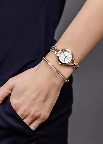 Spirit Ladies Polished Pale Rose Gold Link Bracelet Watch & Bangle Set | Grattan