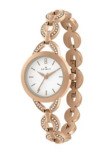 Spirit Ladies Polished Pale Rose Gold Link Bracelet Watch & Bangle Set | Grattan