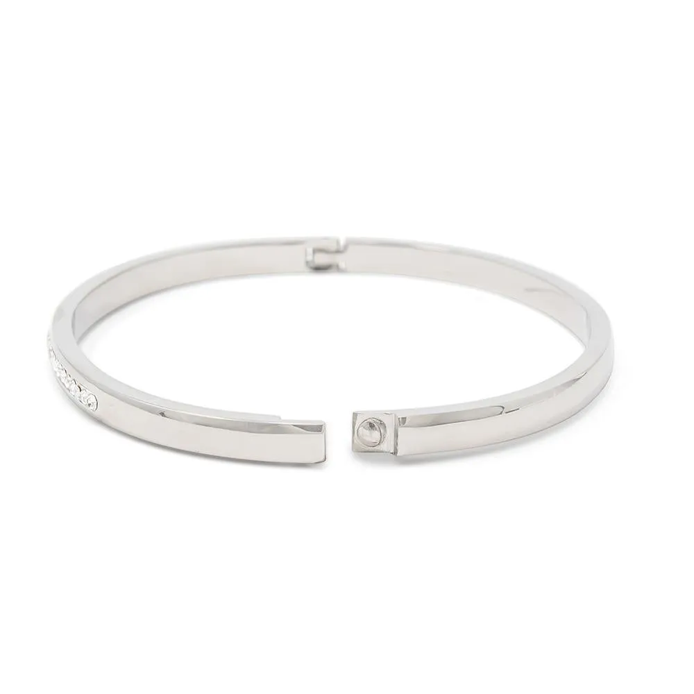 Stainless Steel Bangle Pave Rhodium Plated