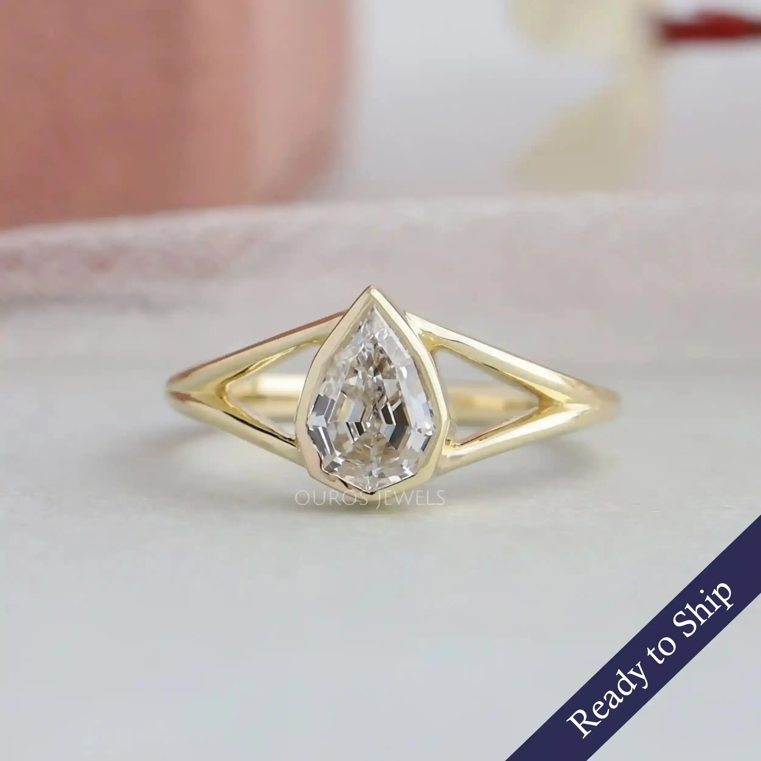 Step Cut Pear Diamond  Engagement Ring