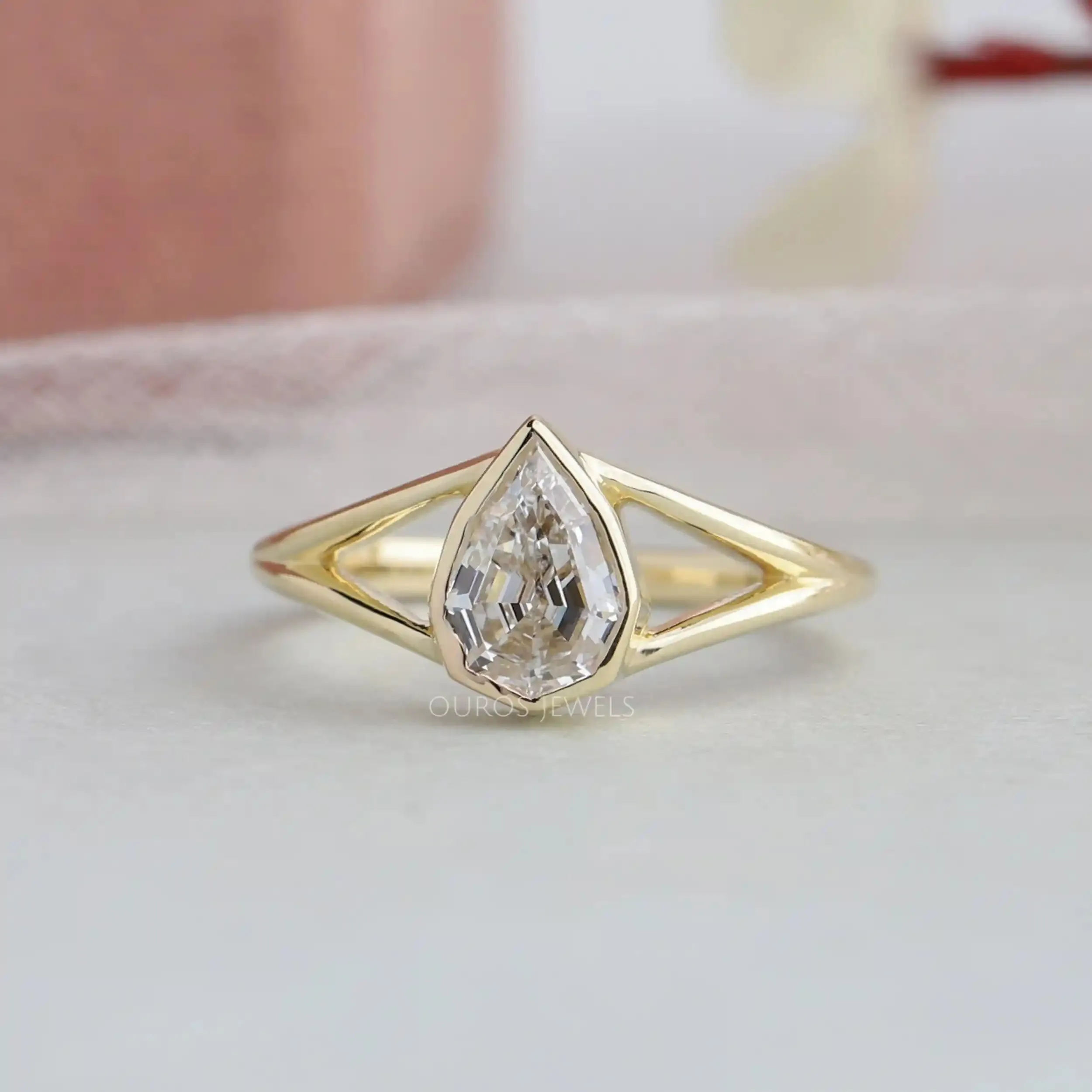 Step Cut Pear Diamond  Engagement Ring